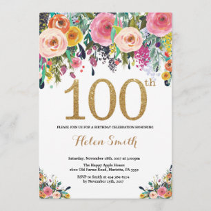 Floral 100e anniversaire Invitation Parties scinti