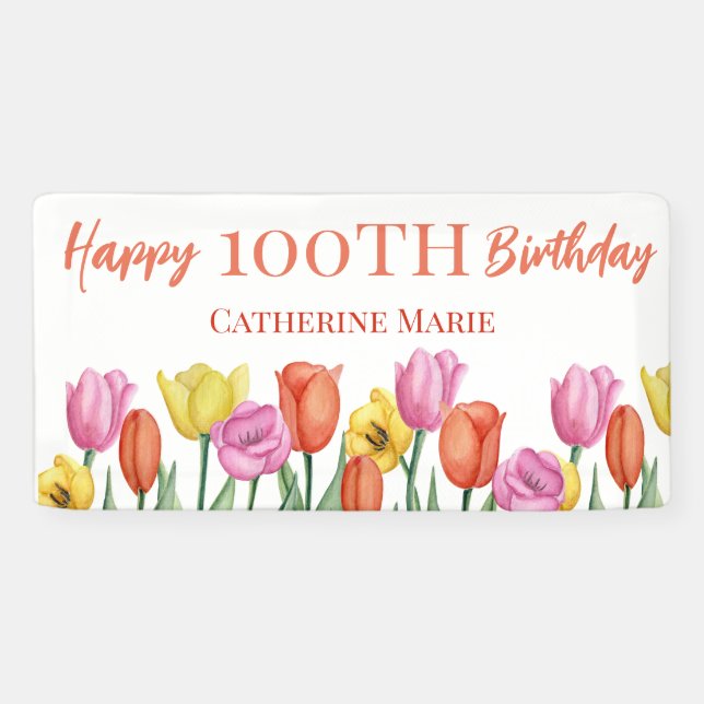 Floral 100th Birthday  Banner (Horizontal)