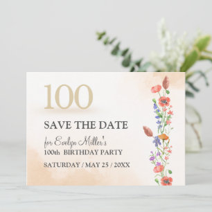 Floral 100th Birthday – Elegant Watercolor Design Save The Date