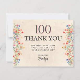 Floral 100th Birthday – Elegant Wildflower Thank You Card