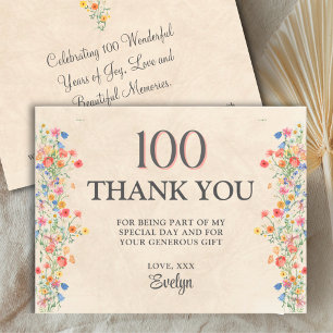 Floral 100th Birthday – Elegant Wildflower Thank You Card