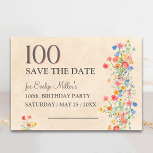 Floral 100th Birthday – Elegant Wildflowers Save The Date