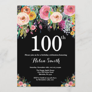 Floral 100th Birthday Invitation