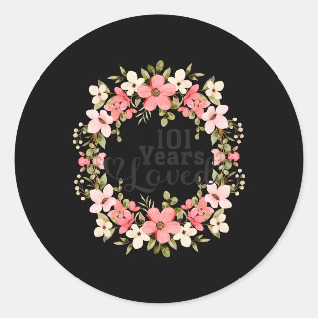 Floral 101St 101 Years Loved Mom Grandma Classic Round Sticker (Front)
