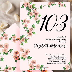 Floral 103rd Birthday Invitation in Blush Pink
