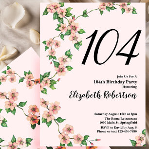 Floral 104th Birthday Invitation in Blush Pink