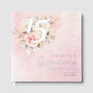 Floral 15 Birthday Party Silver Foil Script Guest Book