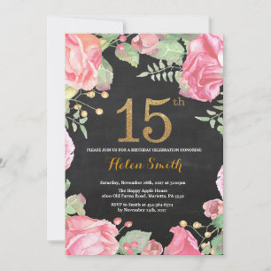 Floral 15e anniversaire Invitation Parties scintil