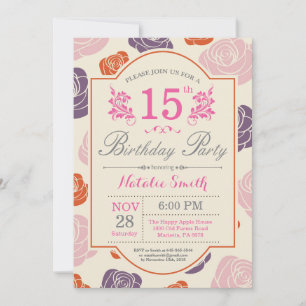 Floral 15e anniversaire Invitation Roses roses ros