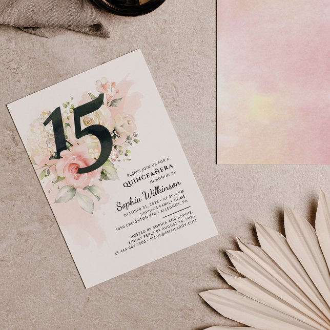 Floral 15th Birthday Quinceanera Eucalyptus Leaves Invitation (Creator Uploaded)