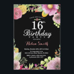 Floral 16th Birthday Invitation for Women<br><div class="desc">Floral 16th Birthday Invitation for Women. Watercolor Floral,  Pink,  black chalkboard background. 13th 16th 18th 21st 30th 40th 50th 60th 70th 80th 90th 100th. Any Age. For further customization,  please click the "Customize it" button and use our design tool to modify this template.</div>