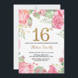 Floral 16th Birthday Invitation Gold Glitter<br><div class="desc">Floral 16th Birthday Invitation for Girl. Watercolor Botanical Floral Flower. Gold Glitter. Pink Peonies Floral Flowers. Kids Girl Lady Birthday. For further customization,  please click the "Customize it" button and use our design tool to modify this template.</div>