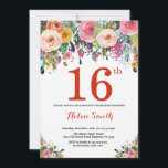 Floral 16th Birthday Invitation Red<br><div class="desc">Floral 16th Birthday Invitation for Women. Watercolor Floral Flower. Red, Pink, Yellow, Orange, Purple Flower. Kids Birthday. Girl Birthday. 30th 40th 50th 60th 70th 80th 90th 100th 13th 15th 16th 18th 20th 21st Any Age. For further customization, please click the "Customize it" button and use our design tool to modify...</div>