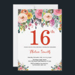 Floral 16th Birthday Invitation Red<br><div class="desc">Floral 16th Birthday Invitation for Women. Watercolor Floral Flower. Red, Pink, Yellow, Orange, Purple Flower. Kids Birthday. Girl Birthday. 30th 40th 50th 60th 70th 80th 90th 100th 13th 15th 16th 18th 20th 21st Any Age. For further customization, please click the "Customize it" button and use our design tool to modify...</div>