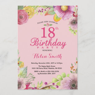 Floral 18e anniversaire Invitation pour les femmes