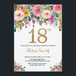 Floral 18th Birthday Invitation Gold Glitter<br><div class="desc">Floral 18th Birthday Invitation for Women. Watercolor Floral Flower. Gold Glitter. Pink,  Yellow,  Orange,  Purple Flower. Adult Birthday. For further customization,  please click the "Customize it" button and use our design tool to modify this template.</div>