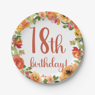 Floral 18th Birthday Paper Plate