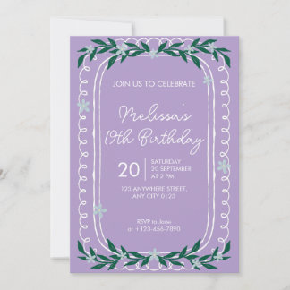 Floral 19th Birthday Invitation Lilac Coquette