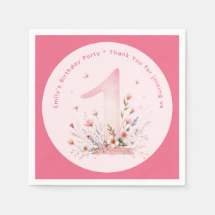 Floral 1st Birthday Custom One Fairy Princess Napkin