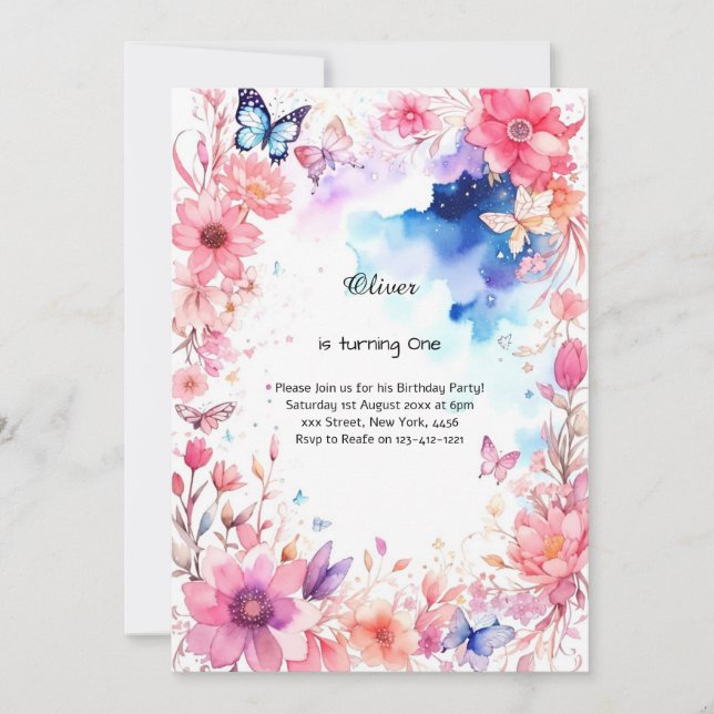 Floral 1st Birthday Invitation (Front)