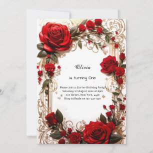 Floral 1st Birthday Invitation
