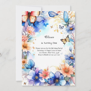 Floral 1st Birthday Invitation