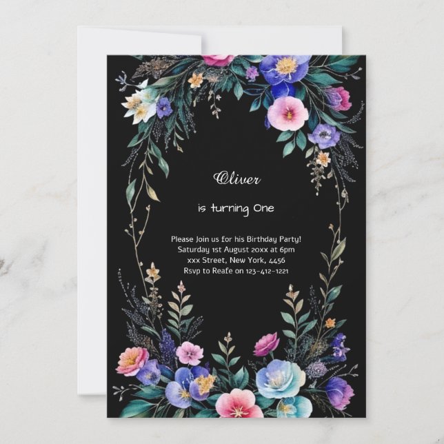Floral 1st Birthday Invitation (Front)