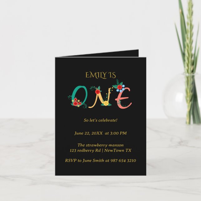 Floral 1st birthday  invitation (Front)