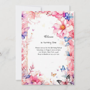 Floral 1st Birthday Invitation