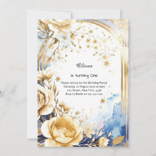 Floral 1st Birthday Invitation