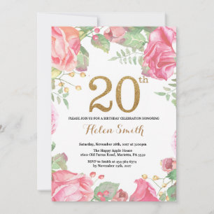 Floral 20e anniversaire Invitation Parties scintil