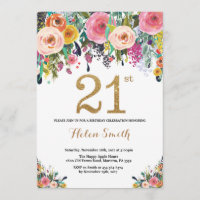 Floral 21e anniversaire Invitation Parties scintil