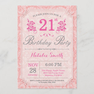 Floral 21ème anniversaire Invitation rose pour les