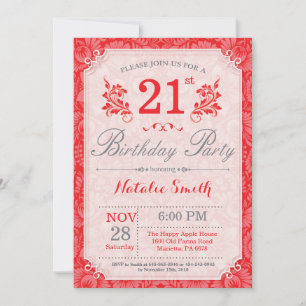 Floral 21ème anniversaire Invitation Rouge pour le