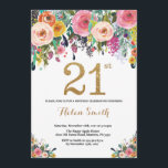 Floral 21st Birthday Invitation Gold Glitter<br><div class="desc">Floral 21st Birthday Invitation for Women. Watercolor Floral Flower. Gold Glitter. Pink,  Yellow,  Orange,  Purple Flower. Adult Birthday. For further customization,  please click the "Customize it" button and use our design tool to modify this template.</div>