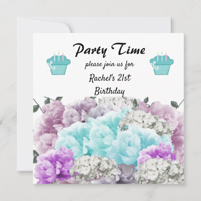 Floral 21st Birthday Party Invitation (Front)