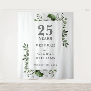 Floral 25th Anniversary Photo Booth Backdrop Tapestry