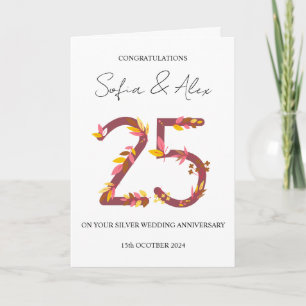 Floral 25th wedding anniversary greeting card