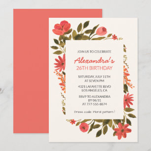 Floral 26th birthday invitations Boho Elegant