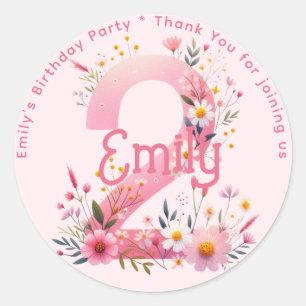 Floral 2nd Birthday Thank You Favour Two Custom Classic Round Sticker