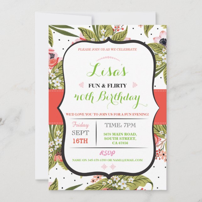 Floral 30e 40e 50e 60e anniversaire Invitation de  (Devant)