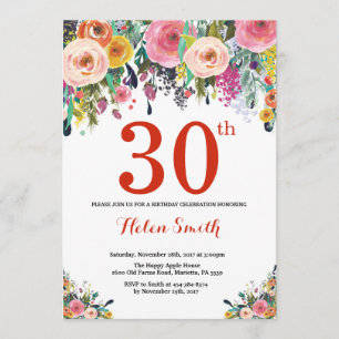 Floral 30e anniversaire Invitation rouge