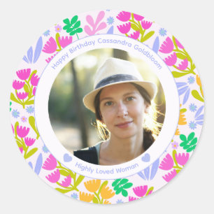 Floral 30th 40th birthday love quote photo heart classic round sticker