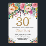 Floral 30th Birthday Invitation Gold Glitter<br><div class="desc">Floral 30th Birthday Invitation for Women. Watercolor Floral Flower. Gold Glitter. Pink,  Yellow,  Orange,  Purple Flower. Adult Birthday. For further customization,  please click the "Customize it" button and use our design tool to modify this template.</div>