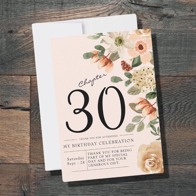 Floral 30th Birthday  Thank You Card (Floral 30th Birthday Thank You Card.
Say thank you to those who celebrated your birthday with you.)