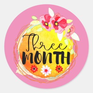 Floral 3 mois Vieux bébé Jalon Étiquette