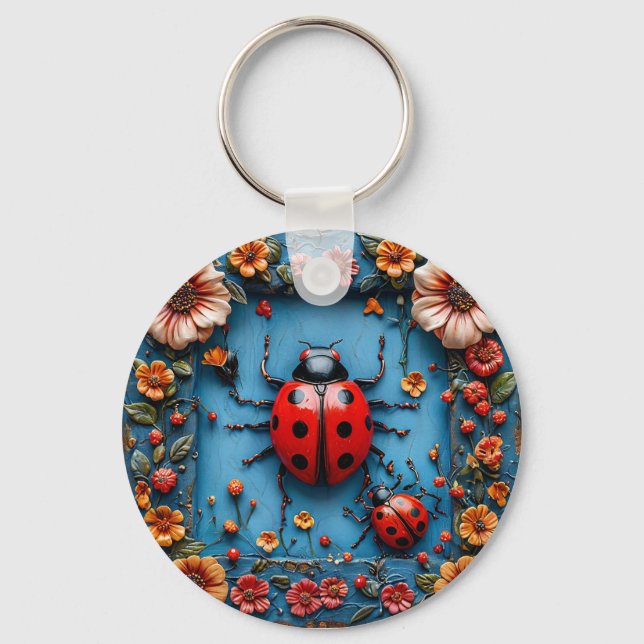 🐞 Floral 3D Ladybug Garden Charm 🐞 Keychain (Front)
