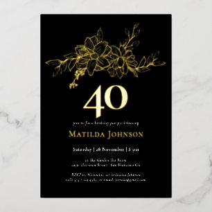 Floral 40e anniversaire Gold Foil Invitation