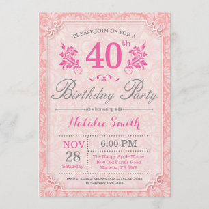 Floral 40e anniversaire Invitation rose pour les f