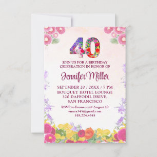 Floral 40th Birthday - Elegant Pastel 40 Years Invitation